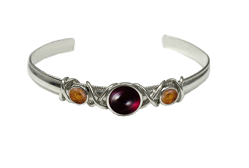 Sterling Silver Hand Made Cuff Bracelet With Garnet